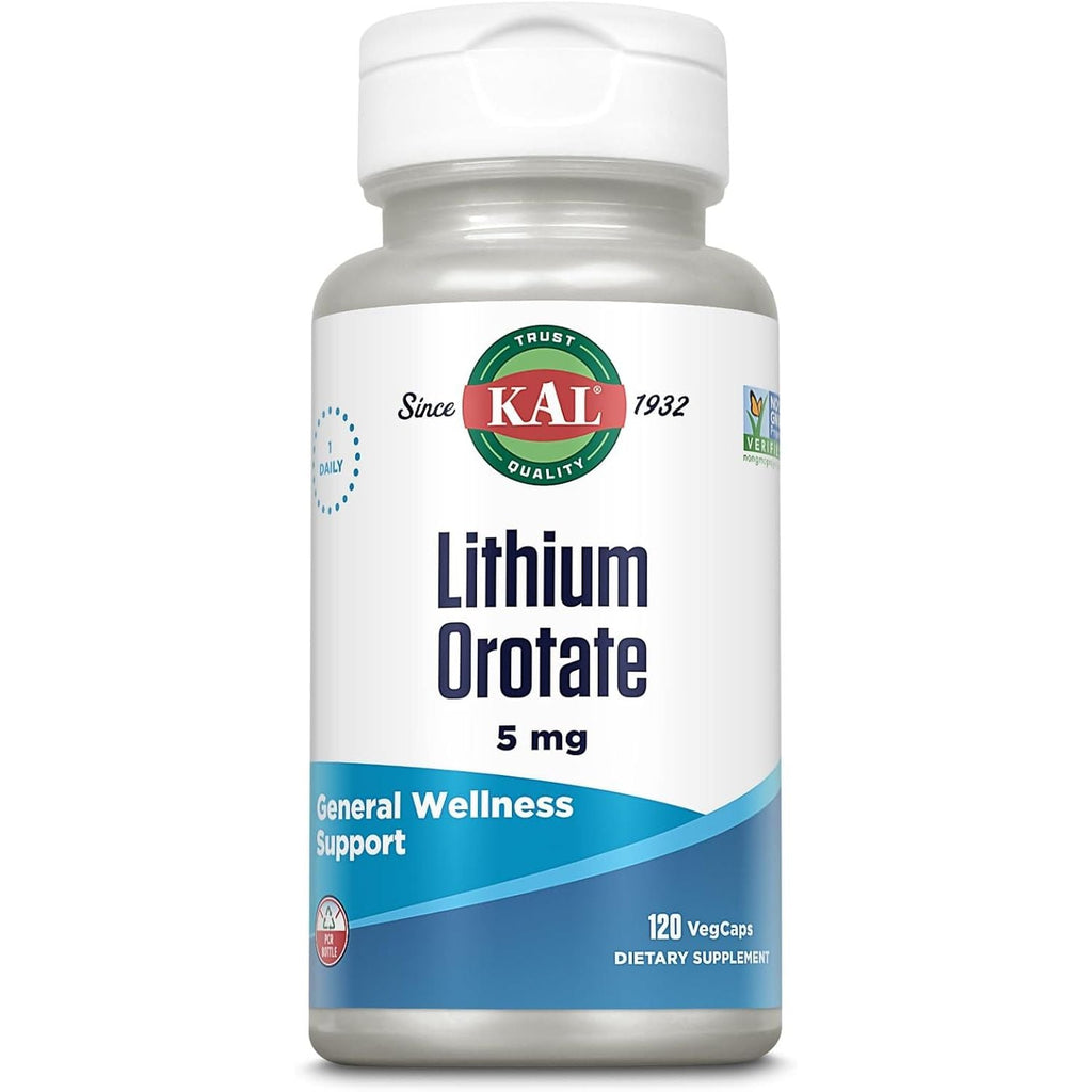 Buy now KAL Lithium Orotate 5 milligrams | Low Serving Of Chelated Lithium Orotate For Bioavailability and Mood Support | In Organic Rice Bran Extract Base | 120 VegCaps 120 Count (Pack of 1) at indiglob india