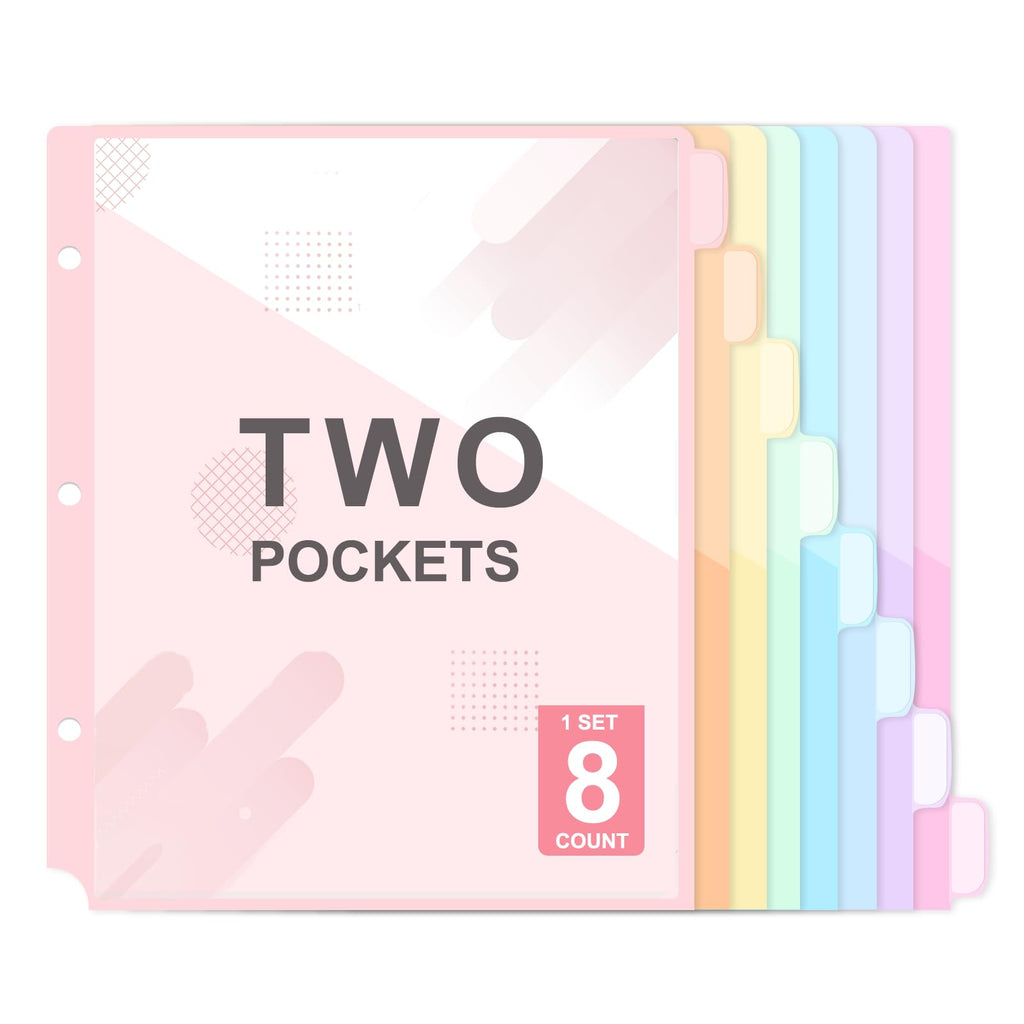 Binder Dividers with Pockets for 3-Ring Binder, 8-Tab Pastel Dividers
