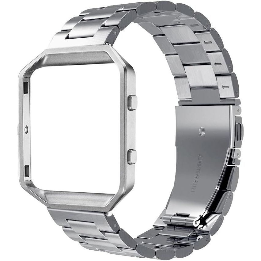 Buy now Simpeak Women Men Stainless Steel Metal Band Strap with Stailess Steel Frame Compatible with Fitbit Blaze, Match Link Removal Tool, Black silver band frame at indiglob india