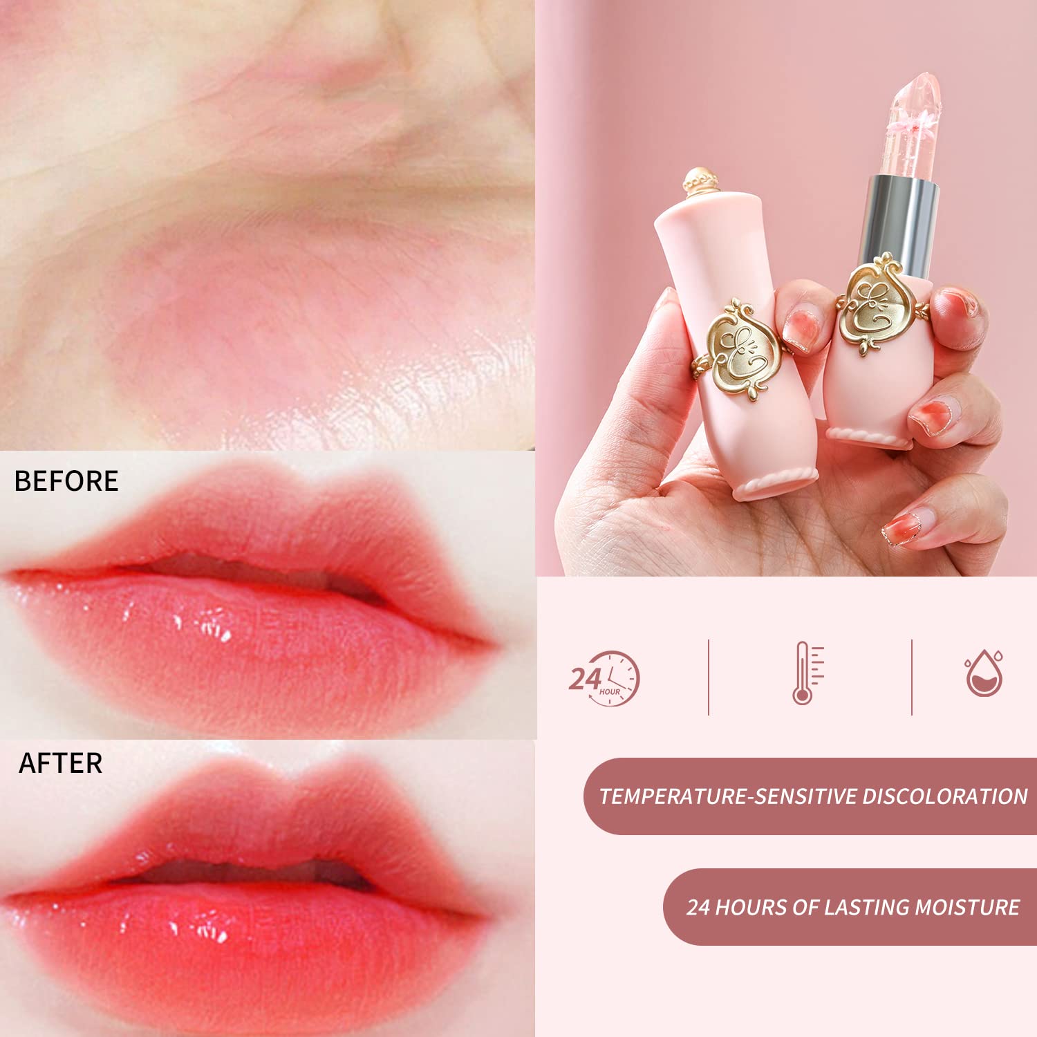 Buy now BestLand 6 Pcs/Set Flower Jelly Lipstick Set Temperature Change Moisturizer Long Lasting Nutritious Balm Magic Color Change Lip Gloss at indiglob india