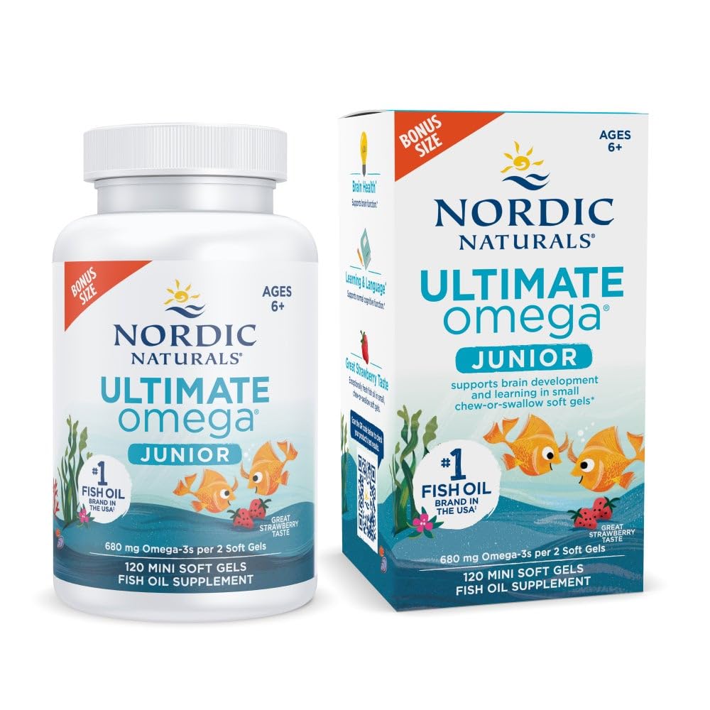 Nordic Naturals Ultimate Omega Jr. for Kids, Strawberry - 120 Mini Soft Gels