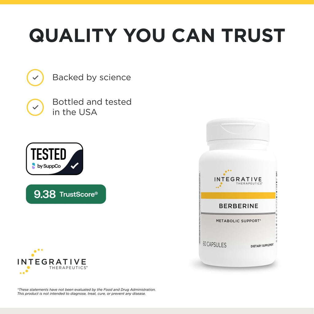 Integrative Therapeutics® Berberine - 1000–1500 mg Daily - Berberine HCL Supplement for Metabolic Support* - Gluten-Free & Vegan Supplements for Men & Women - 60 Capsules