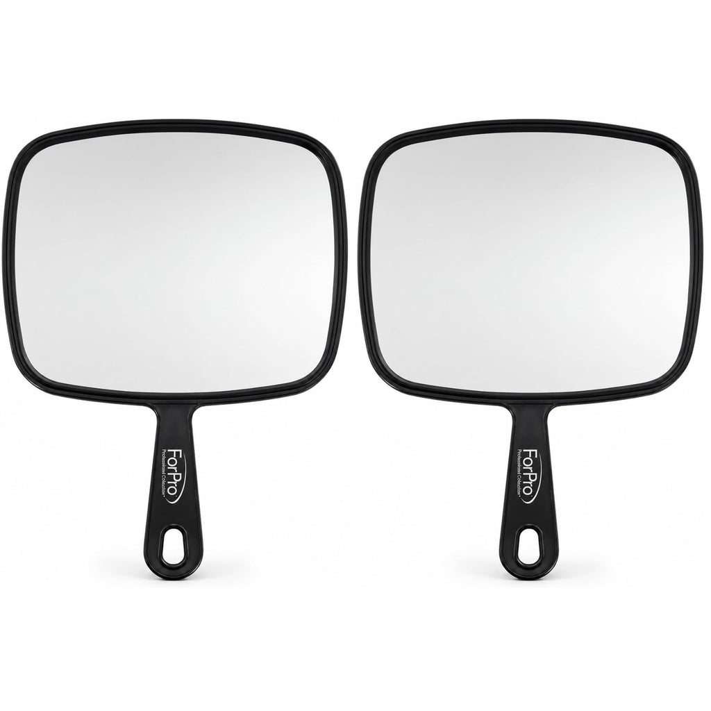 ForPro Professional Collection Extra Large Hand Mirror with Handle, 9" W x 12" L, Multi-Purpose Handheld Mirror with Distortion-Free Reflection, Black (Pack of 2)