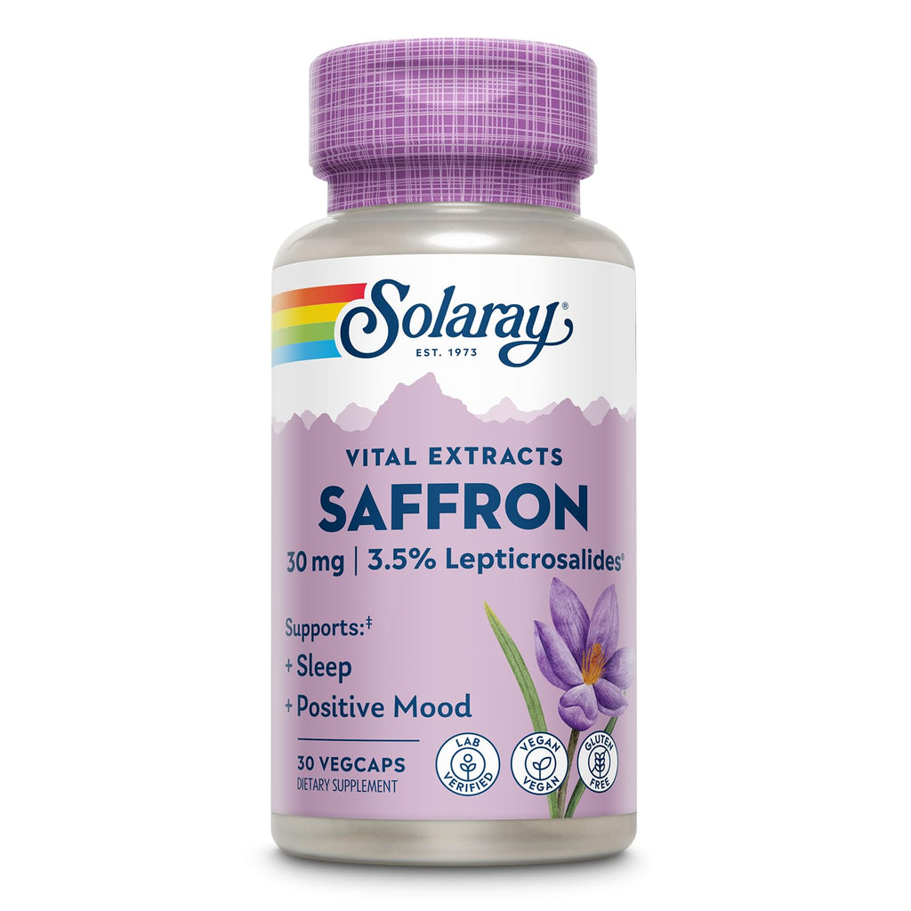 SOLARAY Saffron Extract, 30 VegCaps | Sleep & Positive Mood Support, Affron Saffron Extract, 30 Servings, Vegan, Gluten Free, Lab Verified