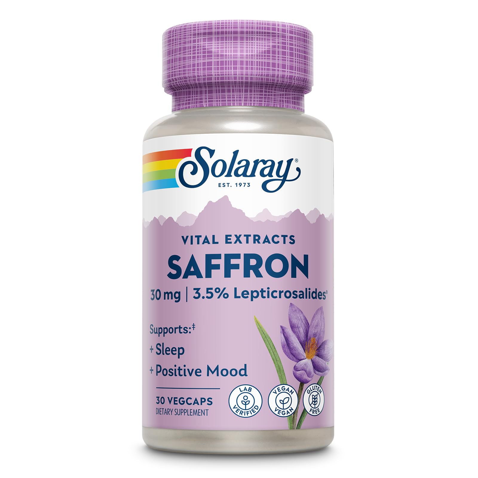 SOLARAY Saffron Extract, 30 VegCaps | Sleep & Positive Mood Support, Affron Saffron Extract, 30 Servings, Vegan, Gluten Free, Lab Verified