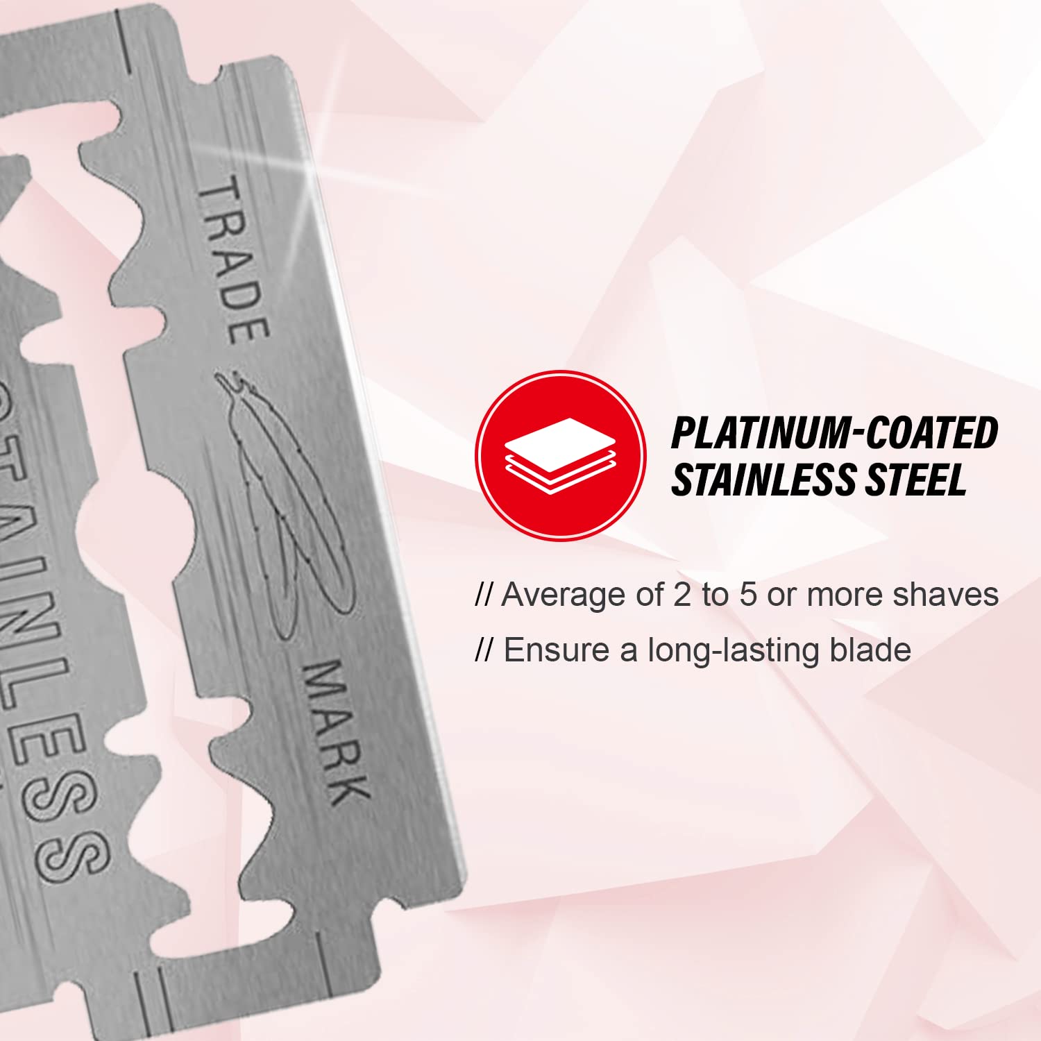 Feather Double Edge Safety Razor Blades - (50 Count) - Platinum Coated Hi-Stainless Steel Razor Blades - Fits Most Safety Razors - Super Sharp for Close Shaves - Japanese Quality