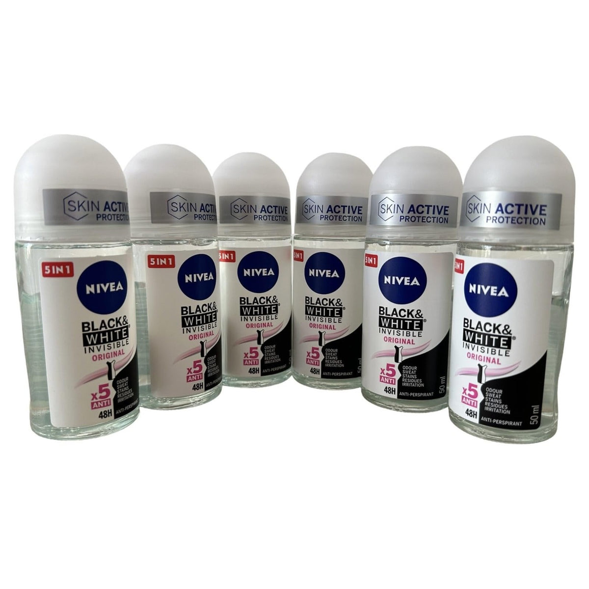 NIVEA 50ml Invisible Black And White Clear Roll On Anti Perspirant Deodorant, Pack of 6