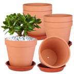 6 Pack 6 Inch Terracotta & Clay Pots with Plastic Saucer for Plants