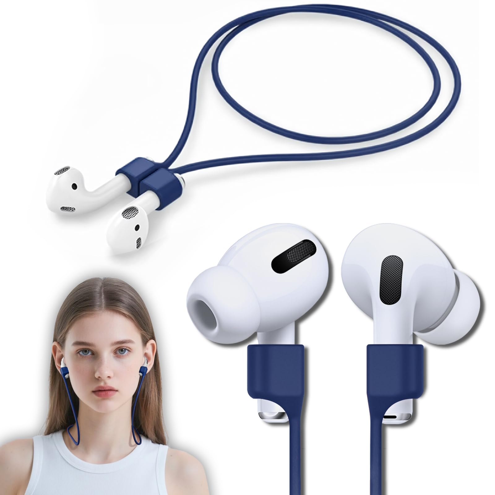 Buy now 5 Pack Ultra Strong Magnetic AirPods Pro Straps, Anti-Lost Neck Cord for AirPods Pro 3 2025,AirPods 4th, AirPods Pro 2nd/1st, AirPod 3rd, AirPod 2nd/1st - 5 Pcs Silicone Sports Lanyard and 2 Ear Hook B5-dark Blue at indiglob india