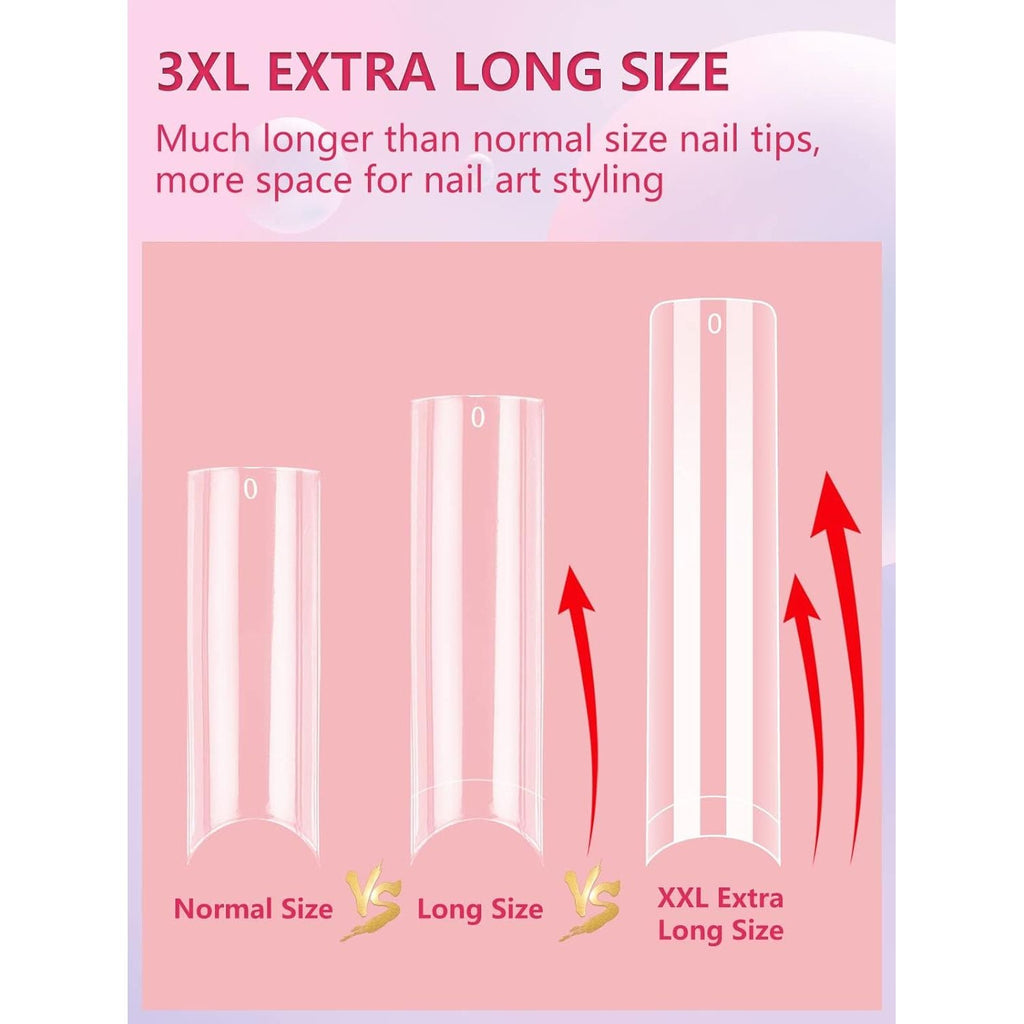 Buy now LIONVISON 504PCS No C Curve Clear Nail Tips for Acrylic Nails Professional, 3XL Extra Long Flat Tapered Square Nail Tips, 12 Sizes Half Cover Straight French Fake Nail Tips for Nail Salons Home at indiglob india