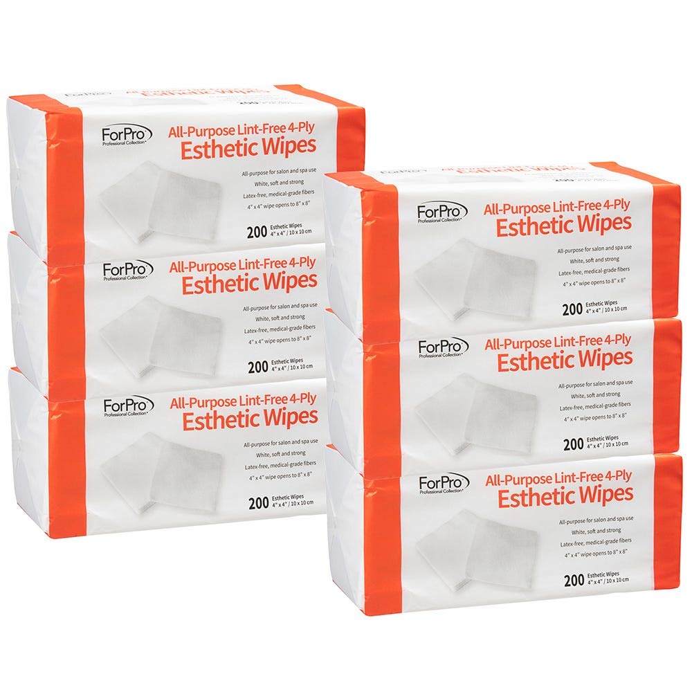 ForPro Professional Collection All-Purpose Lint-Free 4-Ply Esthetic Wipes, Non-Woven, For Salon and Spa Use, Soft, Strong and Durable, Latex-Free, 4" x 4", 200-Count