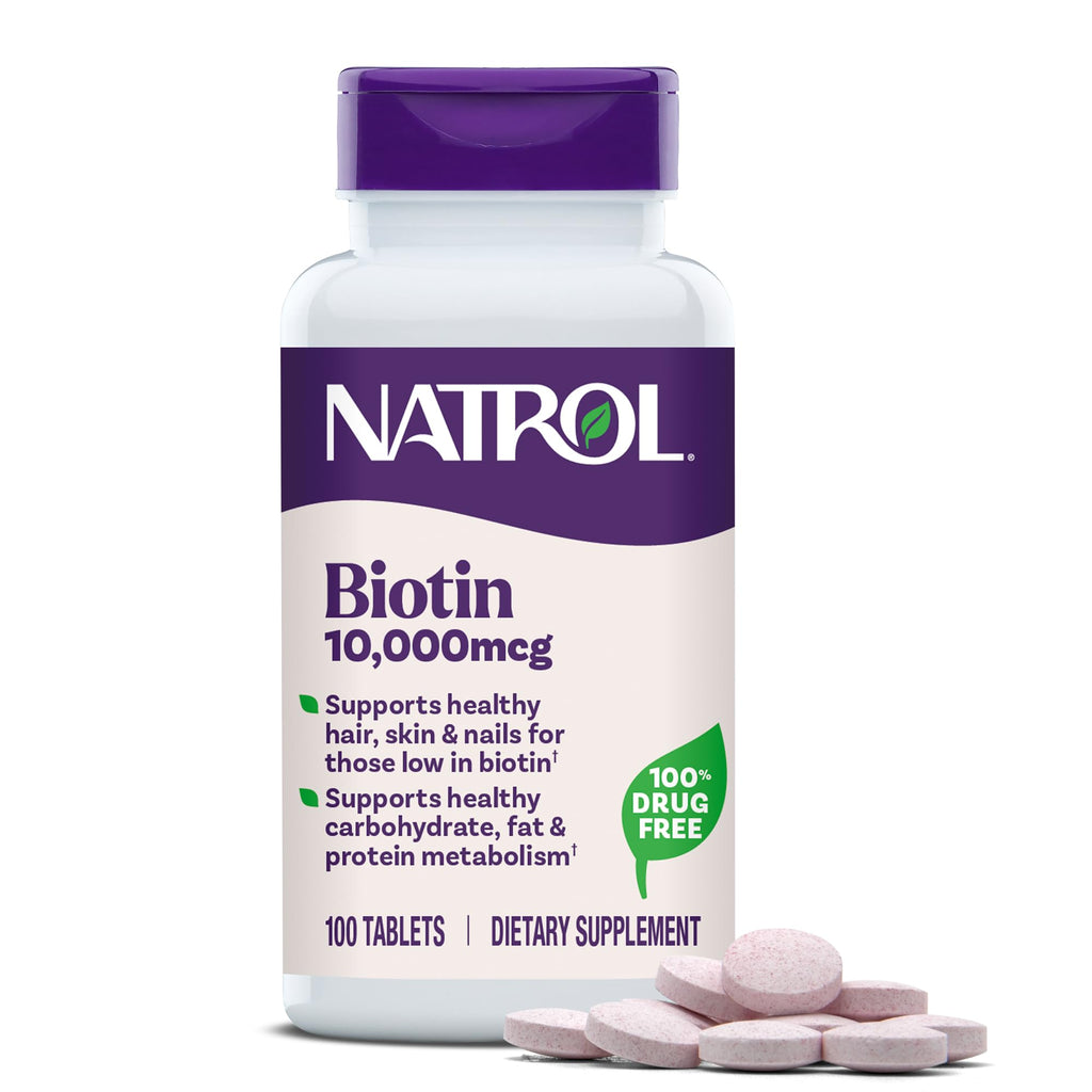 Natrol Biotin 10000mcg, for Healthy Hair, Skin & Nails, 200 Tablets | Support Healthy Hair, Skin and Nails for Those Low in Biotin, Support Healthy Carbohydrate, Fat & Protein Metabolism