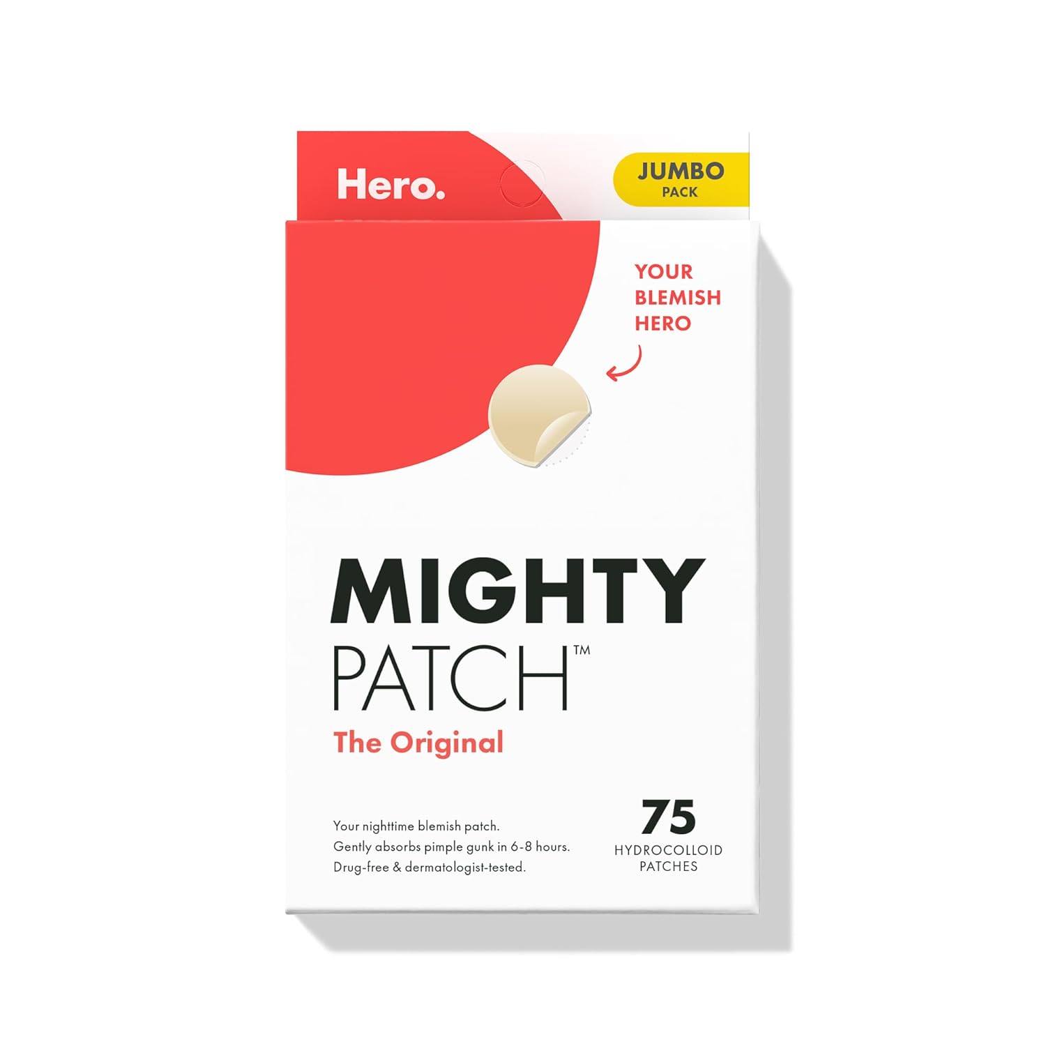 Buy now Mighty Patchâ„¢ Original patch from Hero Cosmetics â€“ The #1 Hydrocolloid Acne Pimple Patch for Shrinking Zits and Whiteheads in 1 use; Nighttime Spot Stickers for Face and Skin (36 Count) 75 Count at indiglob india