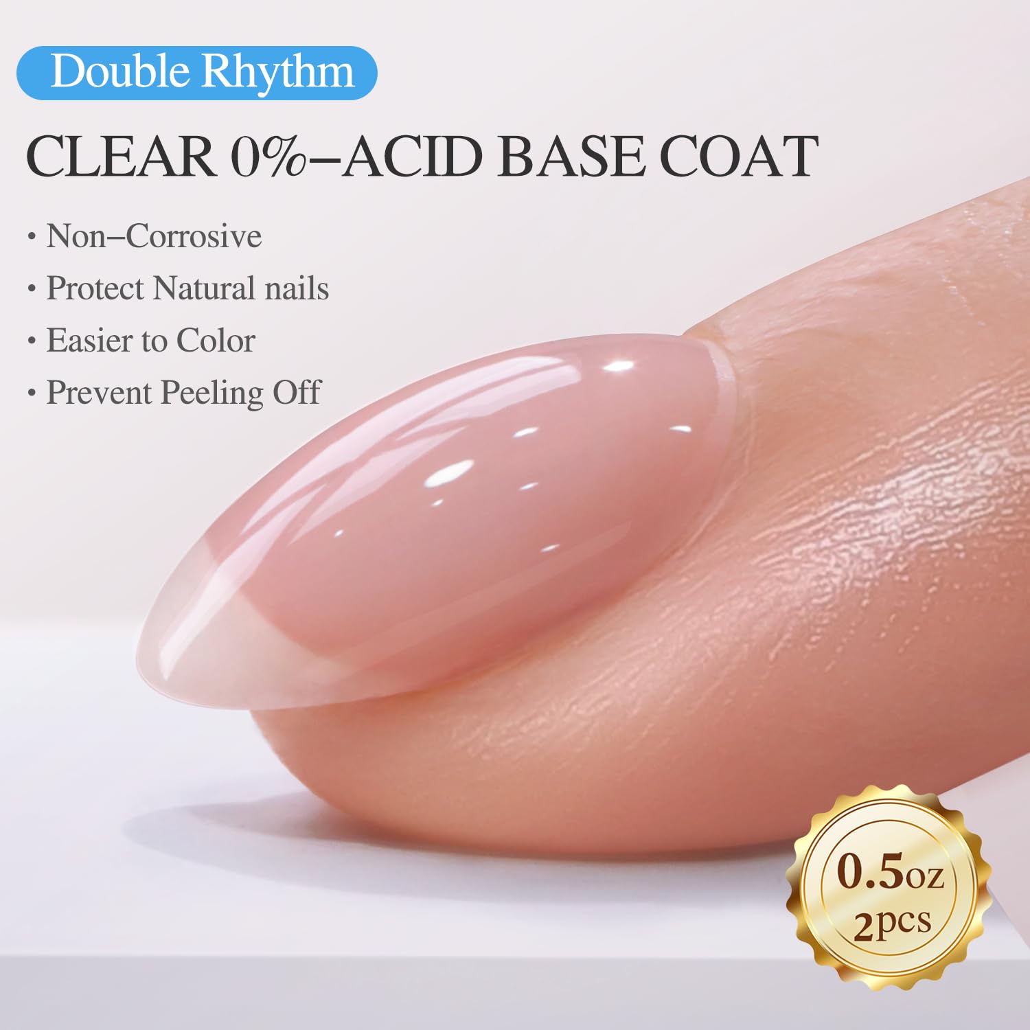 Double Rhythm 0.5Oz No Wipe Clear Gel Top Coat Base Coat Hema and Tpo Free 2 Pcs 15ML Gel Polish Manicure DIY Home Salon (Top Coat Base Coat)