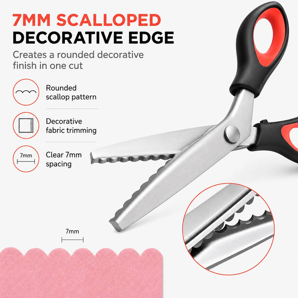 Scalloped Pinking Shears for Fabric, 7mm Decorative Edge Craft Scissors