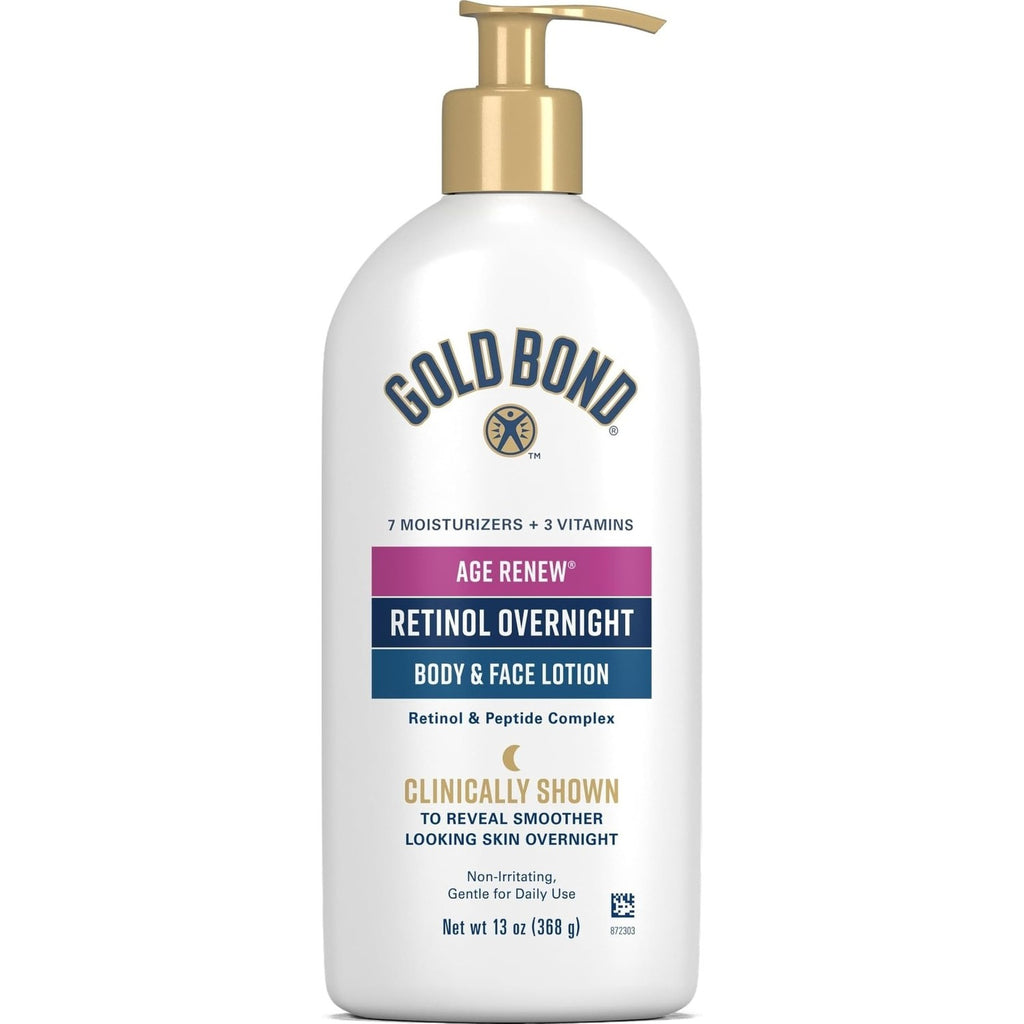 Gold Bond Age Renew Retinol Overnight Body & Face Lotion, 13 Oz | Face and body lotion with Retinol & peptide complex, Non-irritiating, Gentle for Daily use