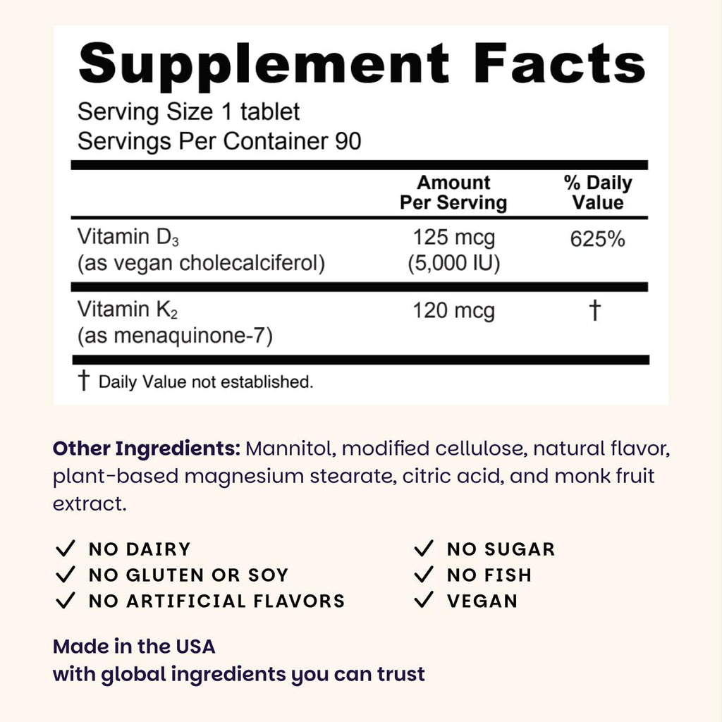 EZ Melts Dissolvable Vitamin D3 5,000 IU & K2 120 mcg, 180 Tabs, Green Apple