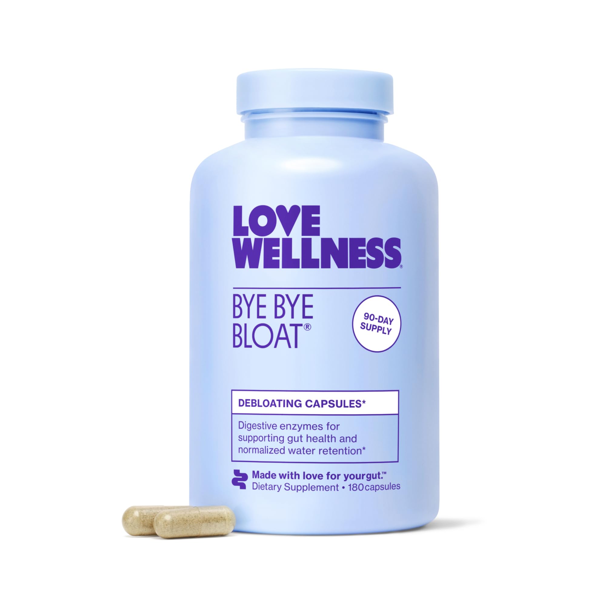 Love Wellness Bye Bye Bloat | Digestive Enzymes | 30-Day Supply | Capsules | Digestive enzyme supplement, Contains fenugreek and dandelion , Dietary supplement, Easy to take, 60 capsules