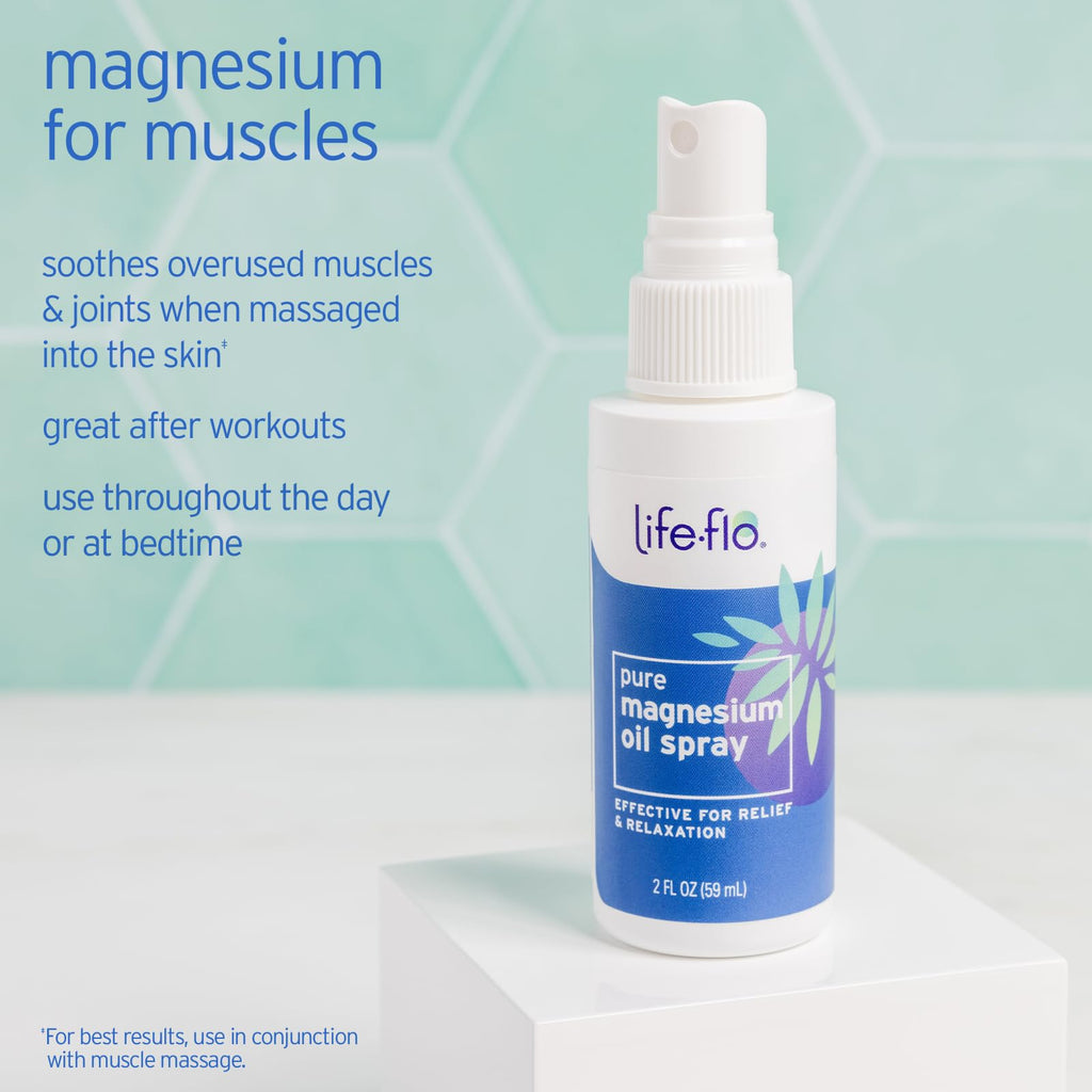 LIFE-FLO Magnesium Oil Spray, 2 fl oz | Soothes Muscles & Joints - Concentrated Zechstein Magnesium - Body, Feet & Bath Oil - Hypoallergenic