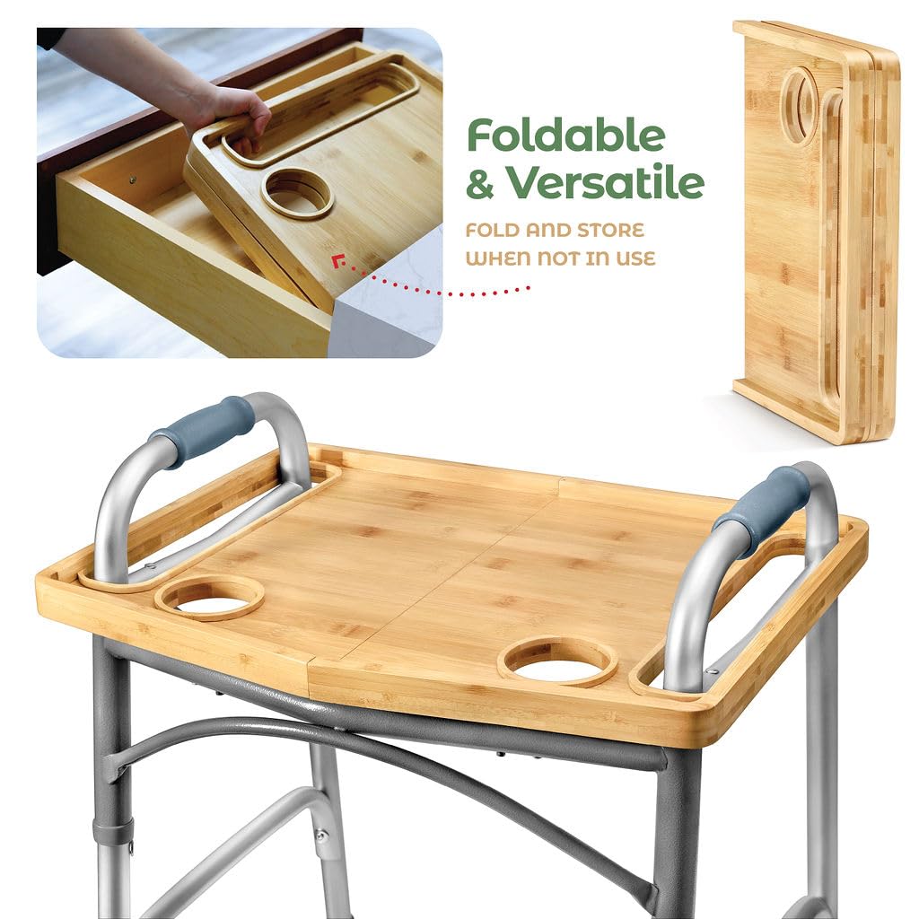 Walker Tray Table with Cup Holder for Folding Walkers Foldable