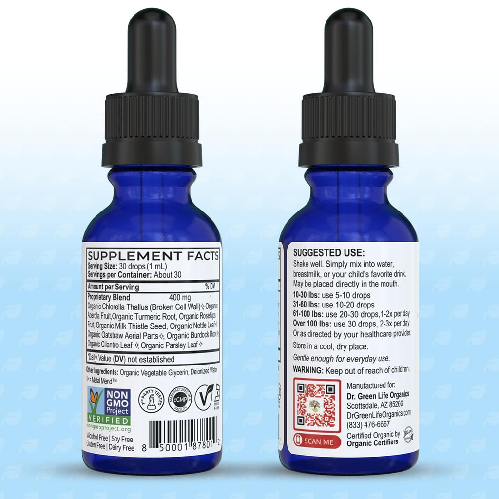 Dr. Green Mom Organic VaxClear with Metal Mend, Herbal Heavy Metal Detox Drops for Kids and Infants with Chlorella, Turmeric, Cilantro and Milk Thistle to Cleanse and Support Immune Response