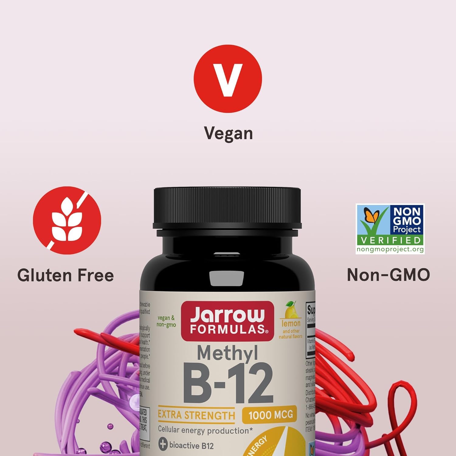 Jarrow Formulas Methyl Vitamin B-12 1000 mcg, 100 Chewable Tablets, Lemon Flavored- Vitamin B12 - Supports Cellular Energy Production, Brain Health & Metabolism - 100 Servings (Pack of 2)