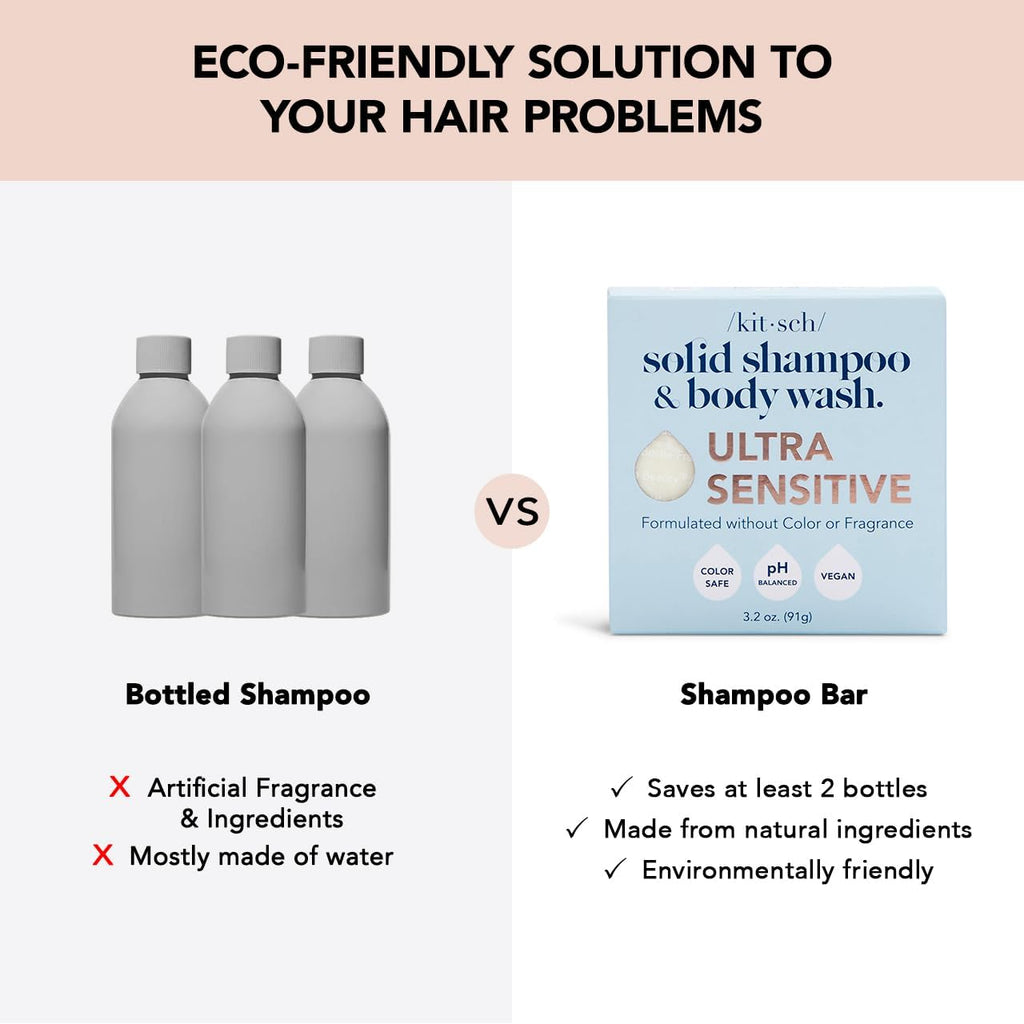 Buy now Kitsch 2-in-1 Shampoo Bar and Body Wash - Ultra Sensitive, Vegan & Natural, 5-Ingredient Formula Bar Soap for Hair & Body - Scent-Free, Paraben-Free - For Sensitive Scalp & Skin - 3.2 oz at indiglob india