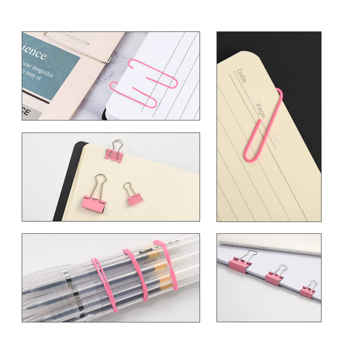 Pink Binder Clips Paper Clips,380 PCS Assorted Sizes Paperclips