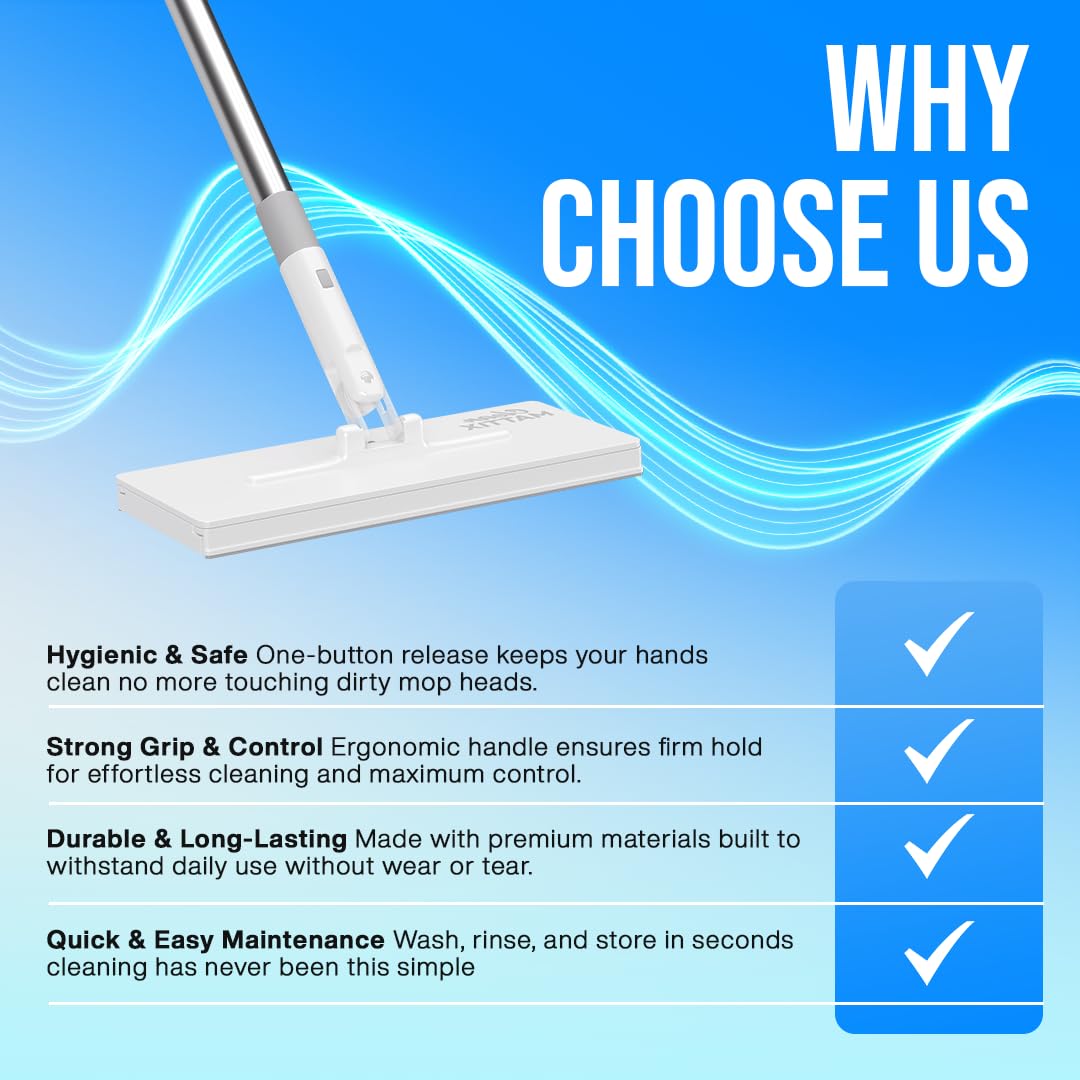 FlexiClamp Sweep & Mop Kit - Durable Cleaning Tool for Hardwood, Tile, Marble & Laminate Floors, Home, Kitchen Cleaning Essentials. (Include 10 Dry Cloths)