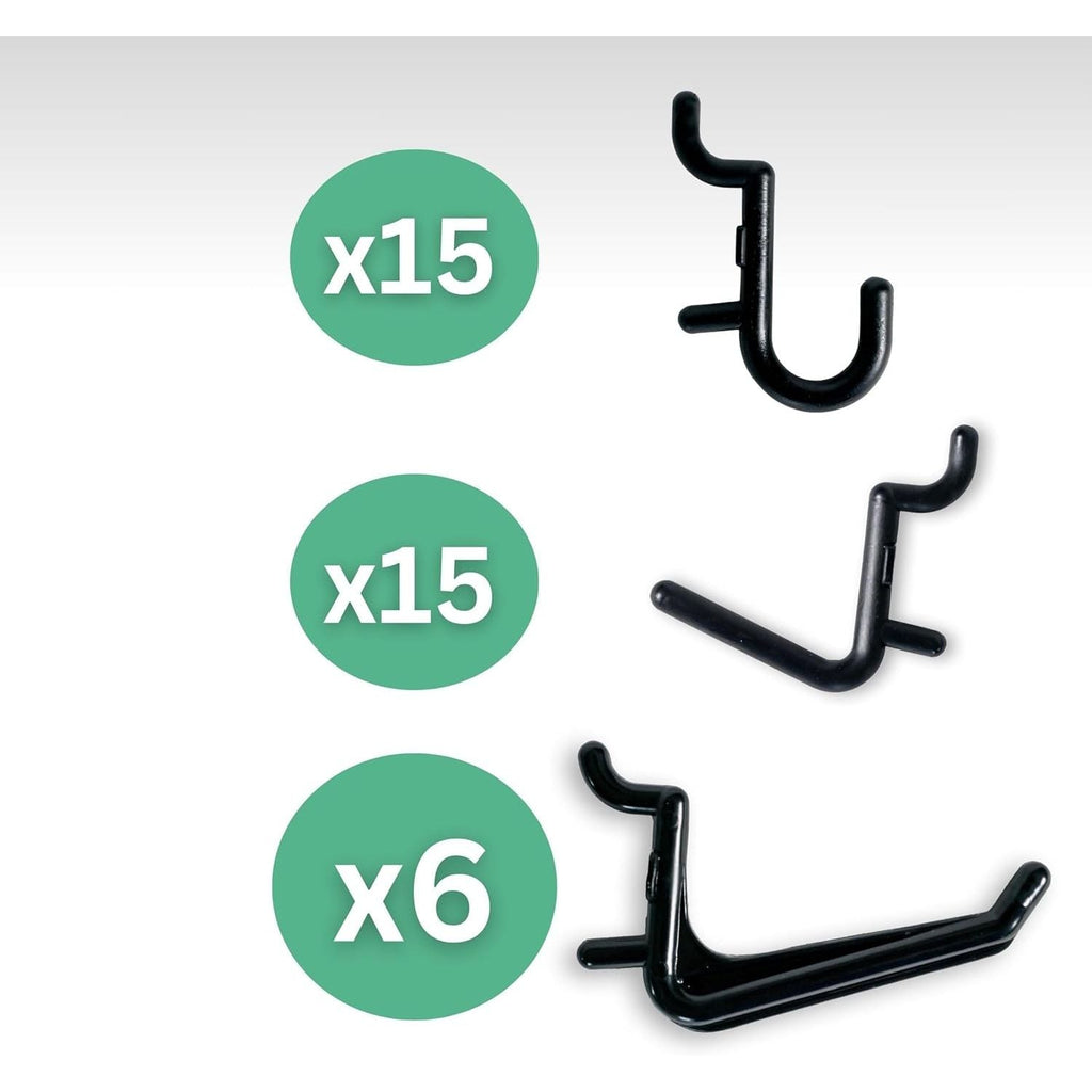 Buy now WallPeg 2 Black Pegboard Panels (24"x16" Each) with 36 Assorted Peg Hooks – Heavy-Duty Peg Board Garage Organizer Kit – Patented Flex-Lock Hooks – Made in USA Wall Storage System at indiglob india