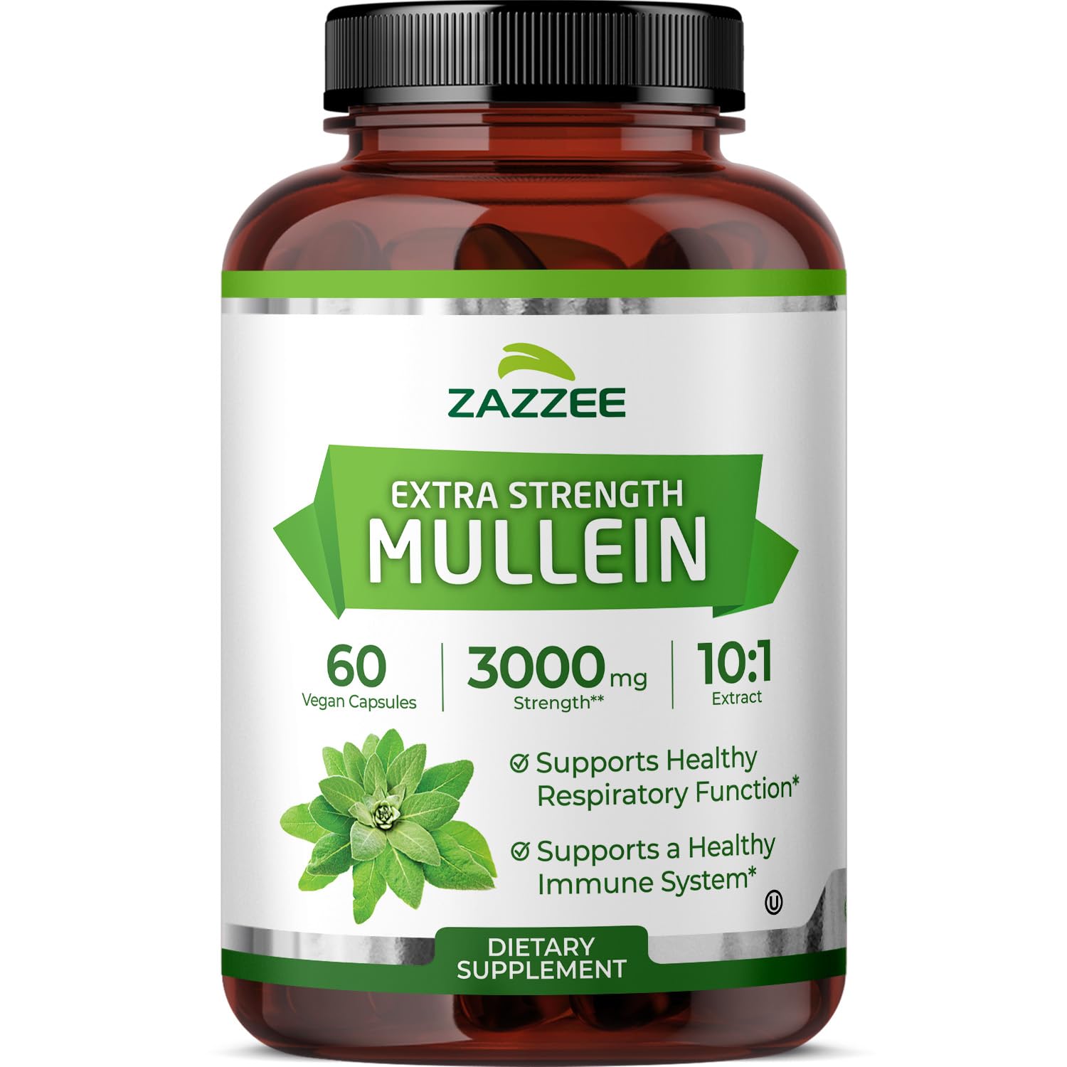 Zazzee Extra Strength Mullein Leaf 10:1 Extract, 120 Vegan Capsules | 4 Month Supply, Respiratory & Lung Support, Certified Kosher, 100% Pure Leaf Powder, Verbascum Thapsus, Non-GMO, Made in USA