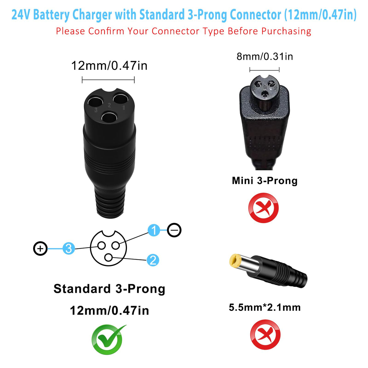 24V Electric Scooter Charger for Razor E300 E200 E125 E100 MX350 Dirt Bike