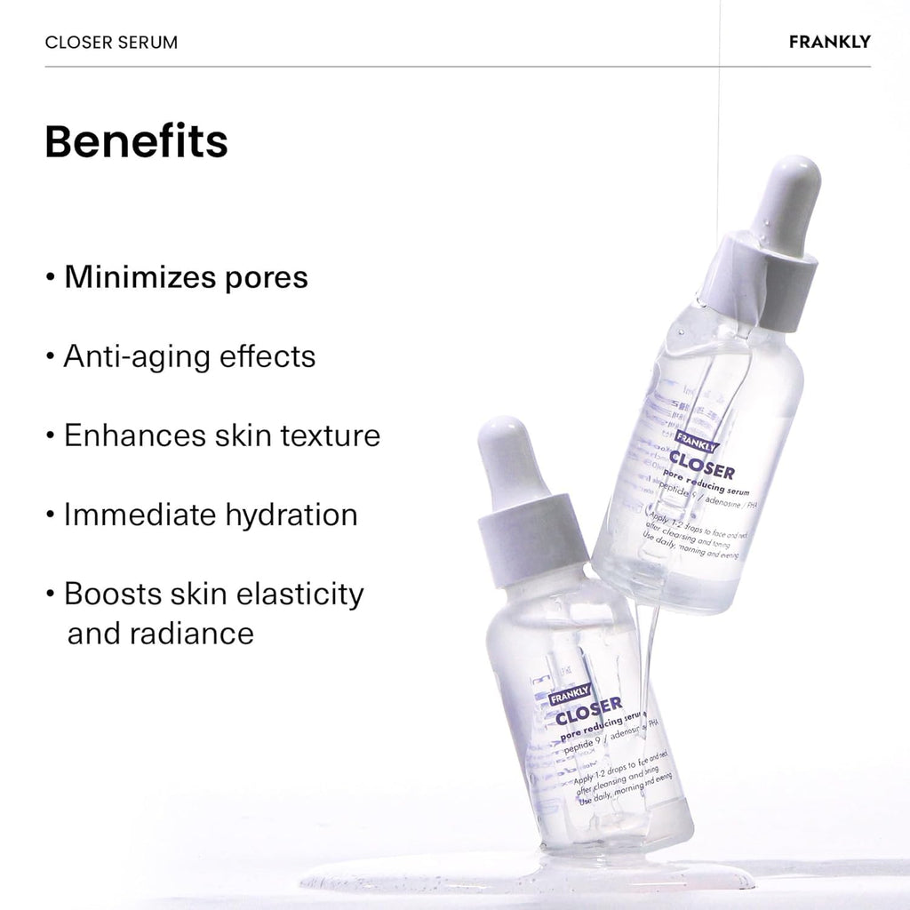 FRANKLY Closer Serum Mega Jumbo | Pore Minimizer Serum | 3.38 fl oz | 9 Peptides, Vegan Collagen, Adenosine, PHA | Korean Pore Minimizer for Glass Skin, Anti-Aging, Hydration, Elasticity