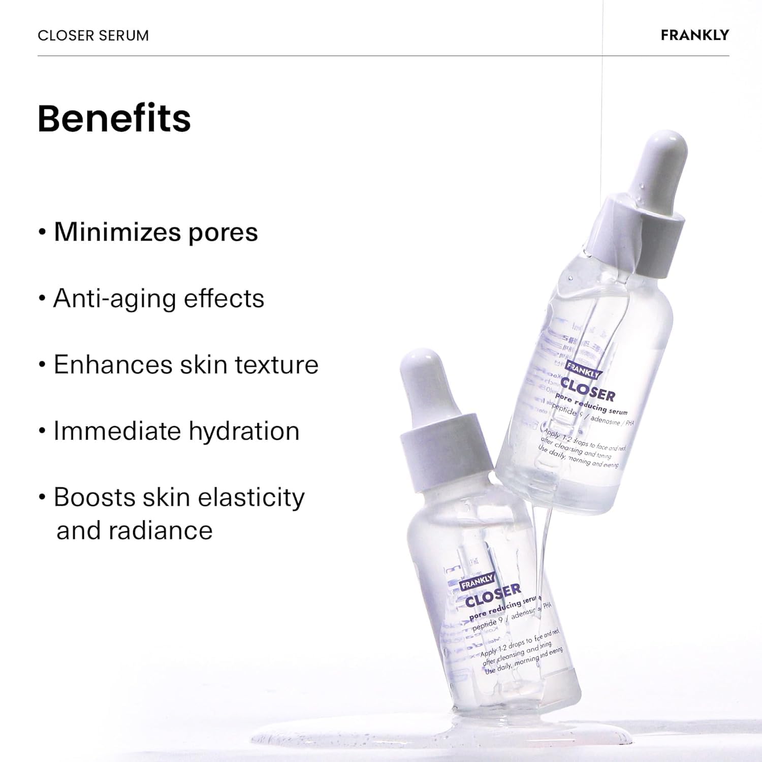 FRANKLY Closer Serum Mega Jumbo | Pore Minimizer Serum | 3.38 fl oz | 9 Peptides, Vegan Collagen, Adenosine, PHA | Korean Pore Minimizer for Glass Skin, Anti-Aging, Hydration, Elasticity