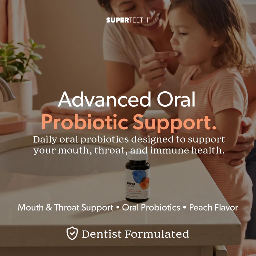 SUPER TEETH Oral Probiotics for Bad Breath, Cavities & ENT Support - Peach
