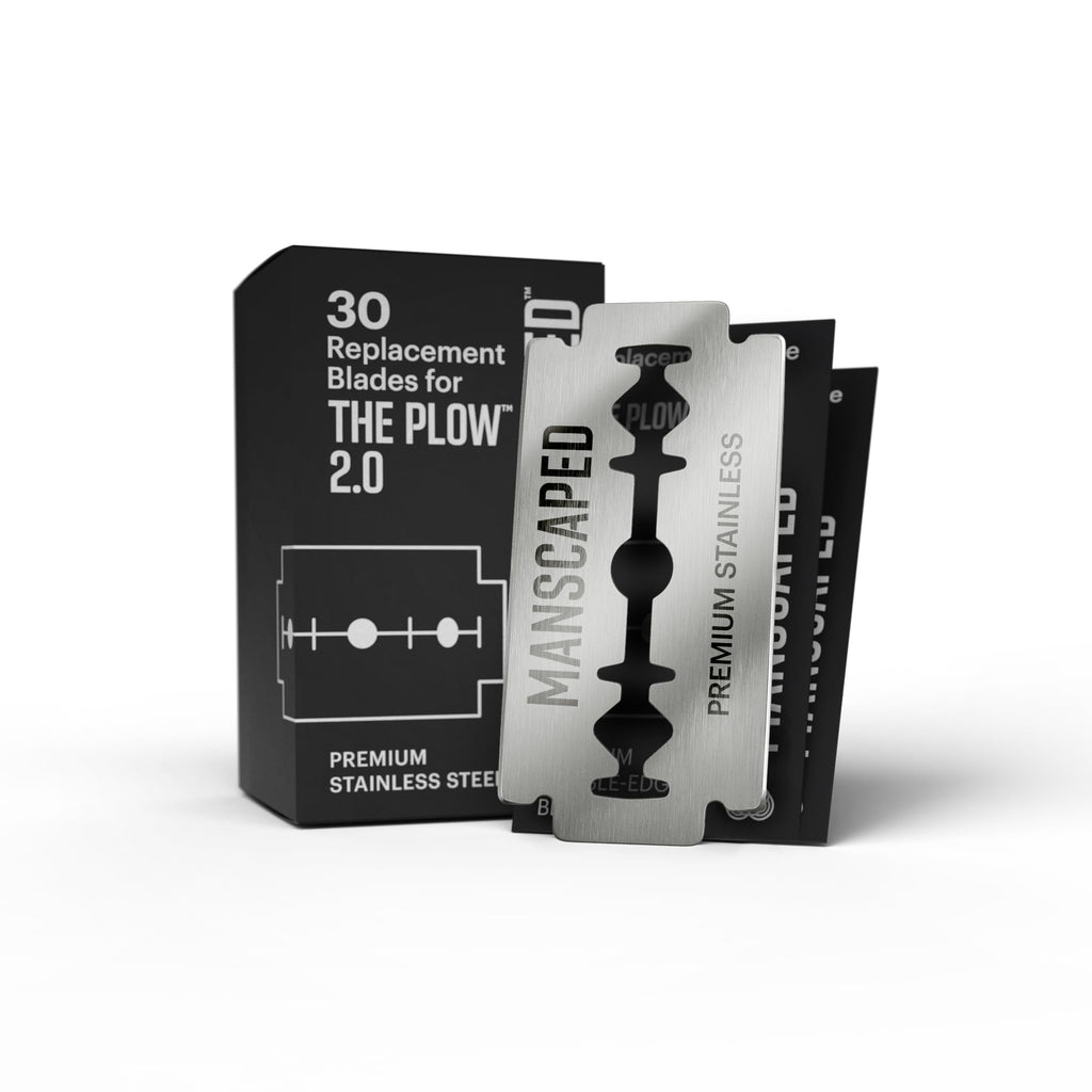 MANSCAPED® The Plow® 2.0 Razor Blade Refill – 30 Pack Premium Stainless Steel Double-Edge Replacement Blades, Sharp & Durable Design for Smooth, Irritation-Reducing Face Shaving