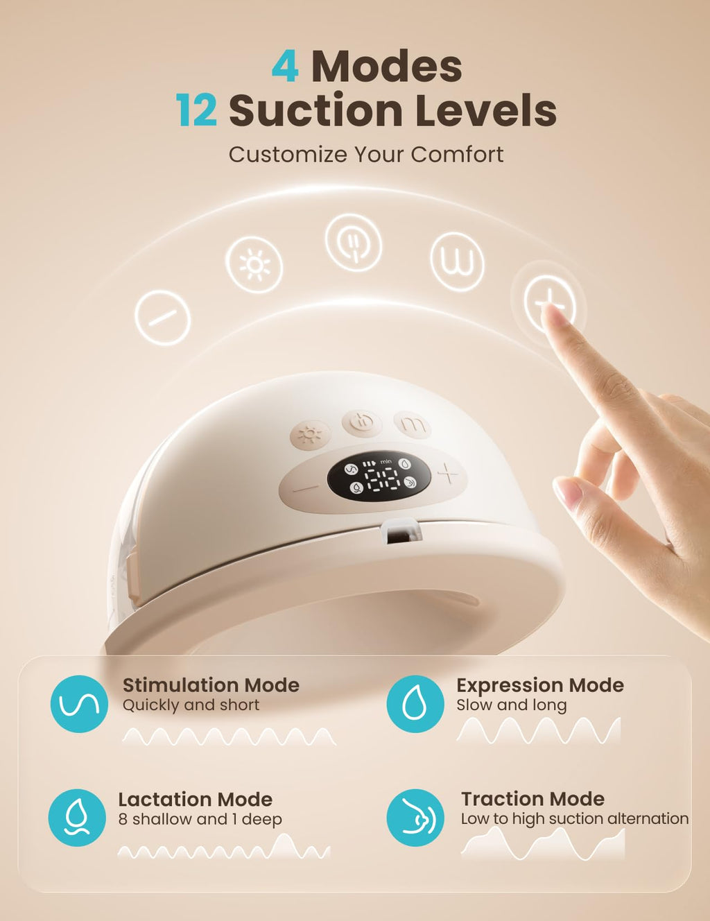 Paruu P16 Pro Wearable Breast Pump, Hands-Free Electric Breast Pump with 160min Battery & Night Light, 4 Modes & 12 Levels, 309mmHg Suction, 24mm Flange, Storage Bag & Dust Cover, 2 Pack (Champagne)