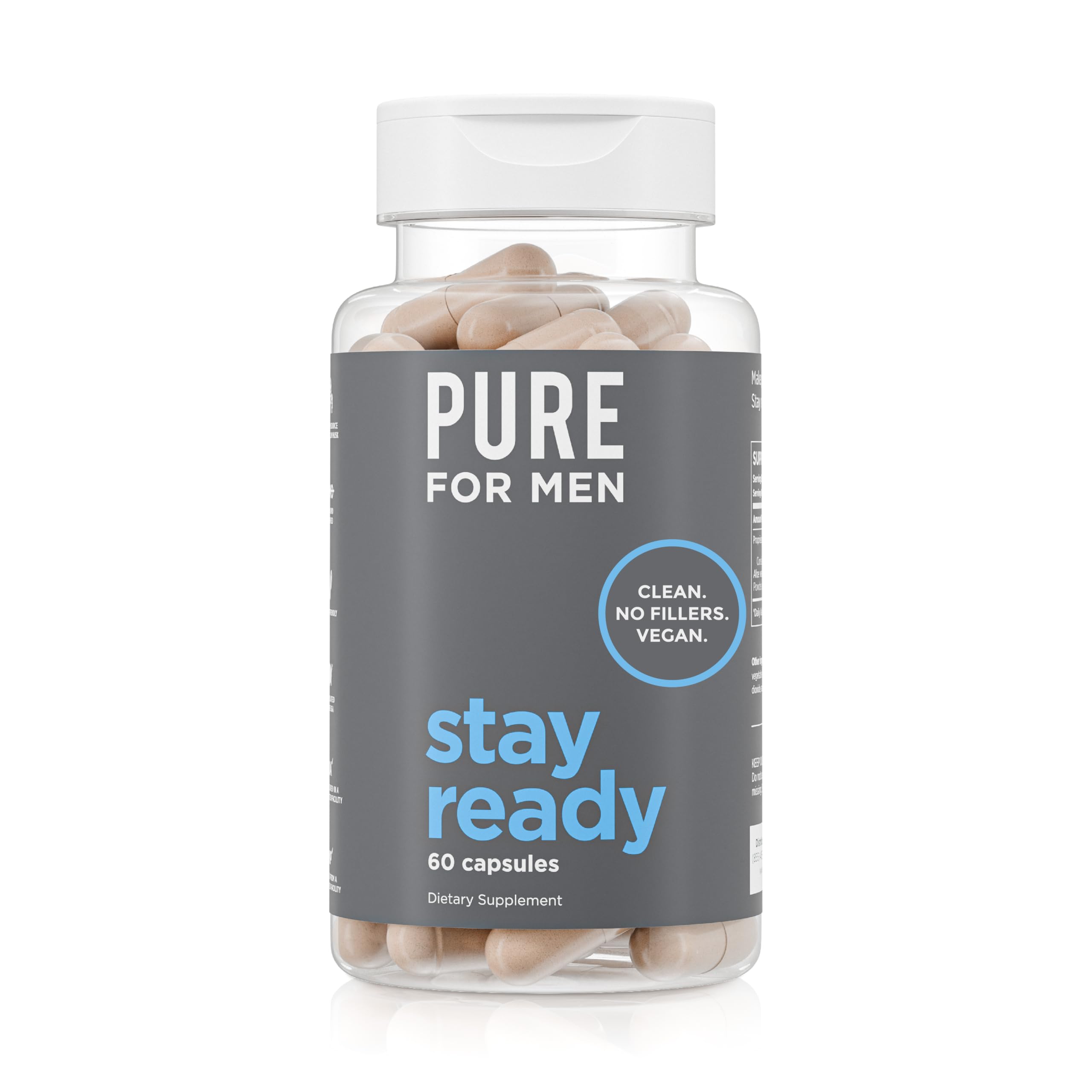 Pure for Men Stay Ready Fiber Supplement Psyllium Husk (120 Vegan Capsules) | Daily Fiber Pills for Men, Psyllium Husk, Aloe Vera, Chia & Flax, Digestive Regularity, Gut Health & Bloating Relief, Vegan