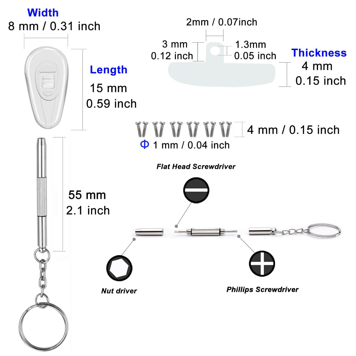 Mr.ZzjOOj Eyeglasses Nose Pads, 15 x 8mm Screw-in Nose Pads for Glasses