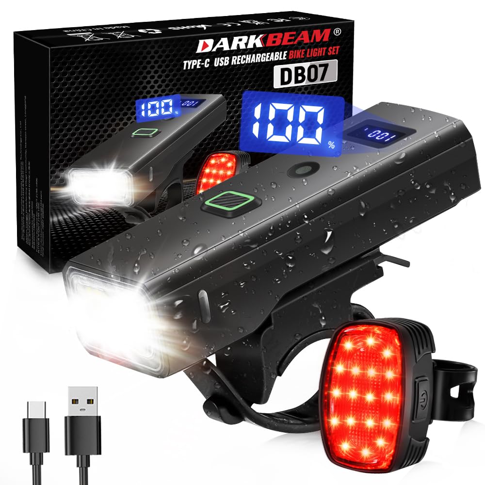 DARKBEAM Bike Lights for Night Riding USB-C Bicycle Lights Set 4+5 Modes