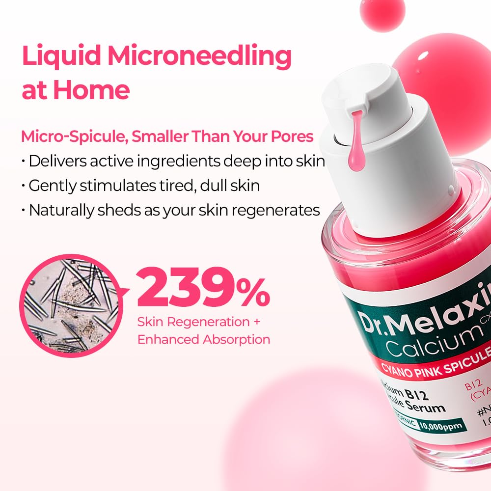 Dr.Melaxin Cyano Pink Spicule Serum with Vitamin B12, Liquid Microneedle Facial Treatment for Enlarged Pores, Niacinamide for Texture Refining & Renewal, 1.01 fl.oz