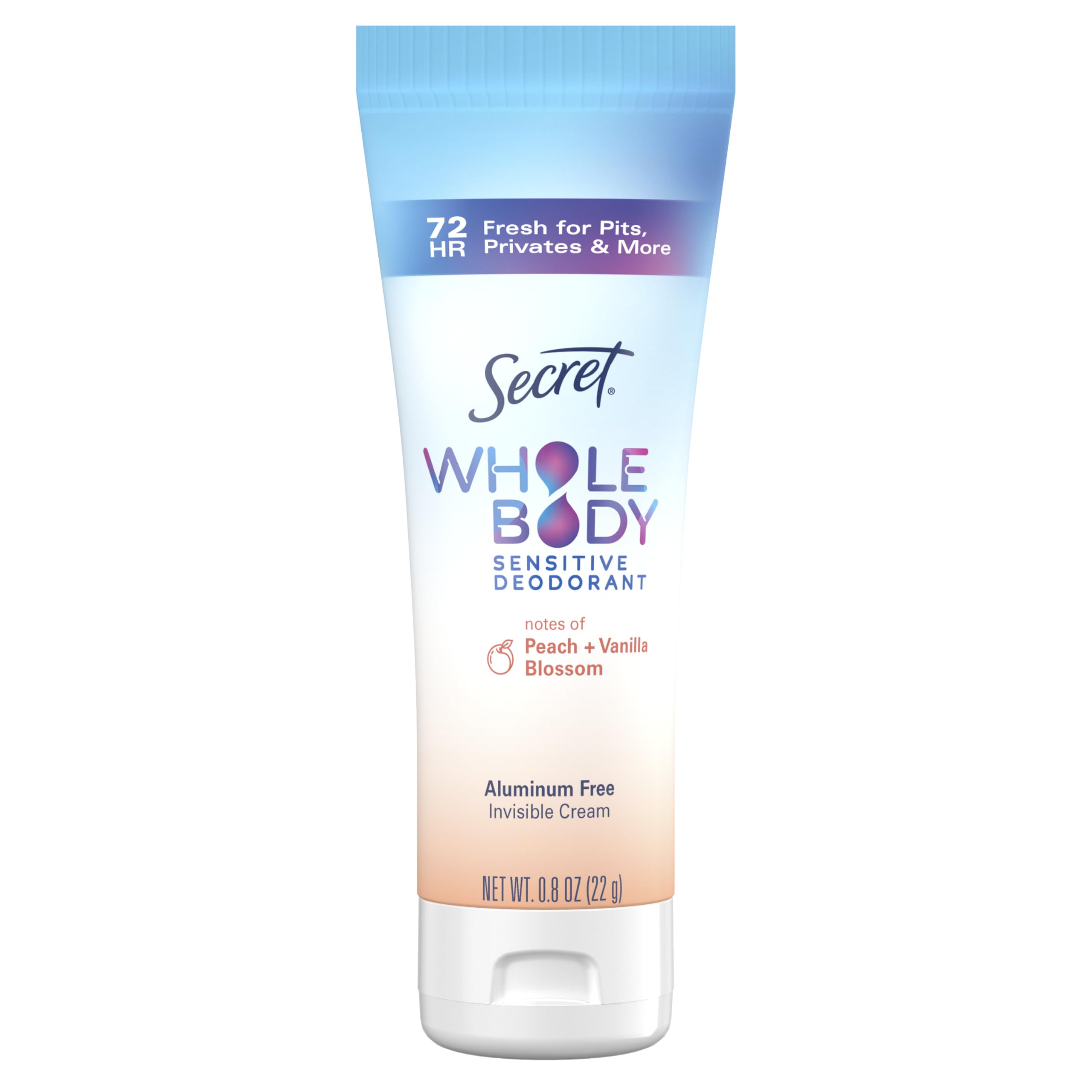 Secret Whole Body Deodorant Cream for Women, Travel Size, Peach & Vanilla Blossom Scent, Aluminum Free Deodorant, 72 HR Odor Protection, 0.8 oz (Pack of 2)