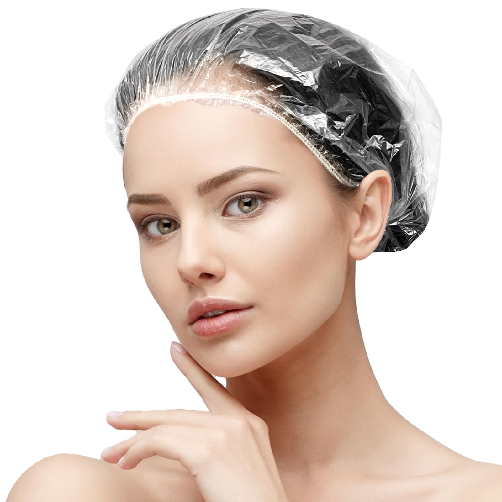 100PCS Larger Shower Caps Disposable, Thicker Waterproof Plastic Elastic Hair Bath Caps, Plastic Hair Caps for Women, Spa, Home Use, Hotel and Hair Salon, Portable Travel