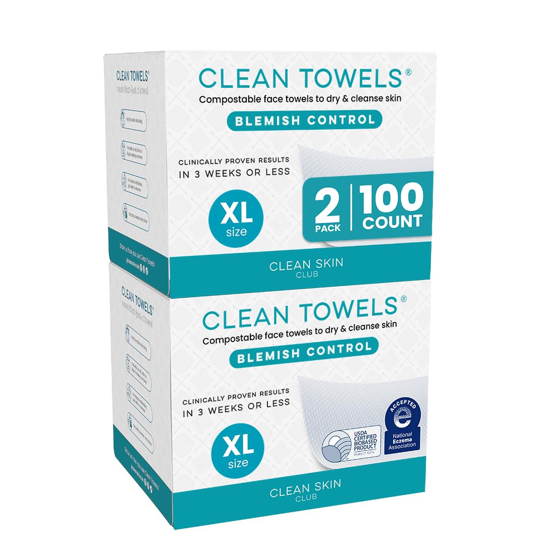 CLEAN SKIN CLUB Blemish Control Clean Towels® XL, Extra Exfoliation for Oily Skin, Disposable, Single-Use Face Towelette Dry Wipe - 1 Pack (50 Count)