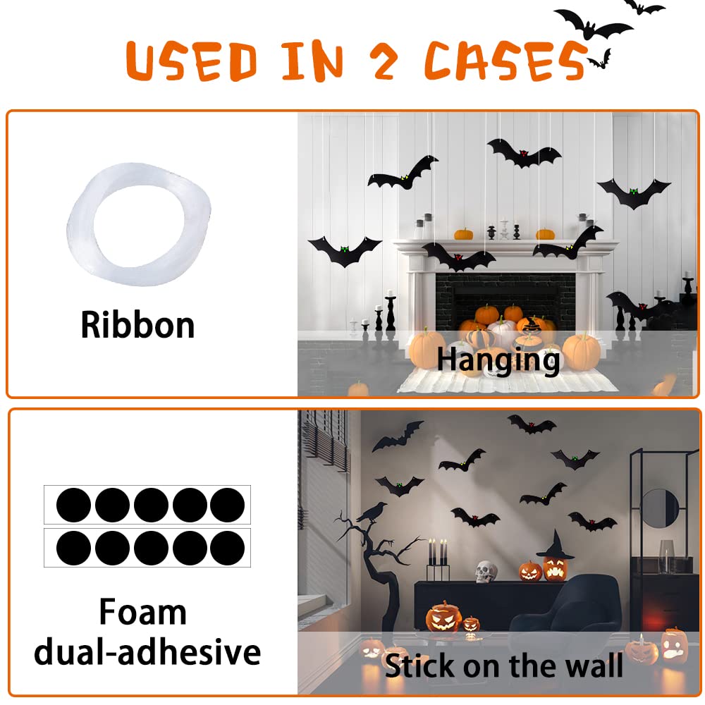 YUJUN Halloween Hanging Bats for 12PCS 3D Halloween Yard Outdoor Decoration