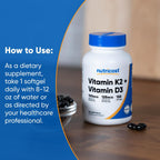 Nutricost Vitamin D3 + K2 (5000 IU D3 / 100mcg MK7) 120 Softgels, GMO-Free | Gluten-Free