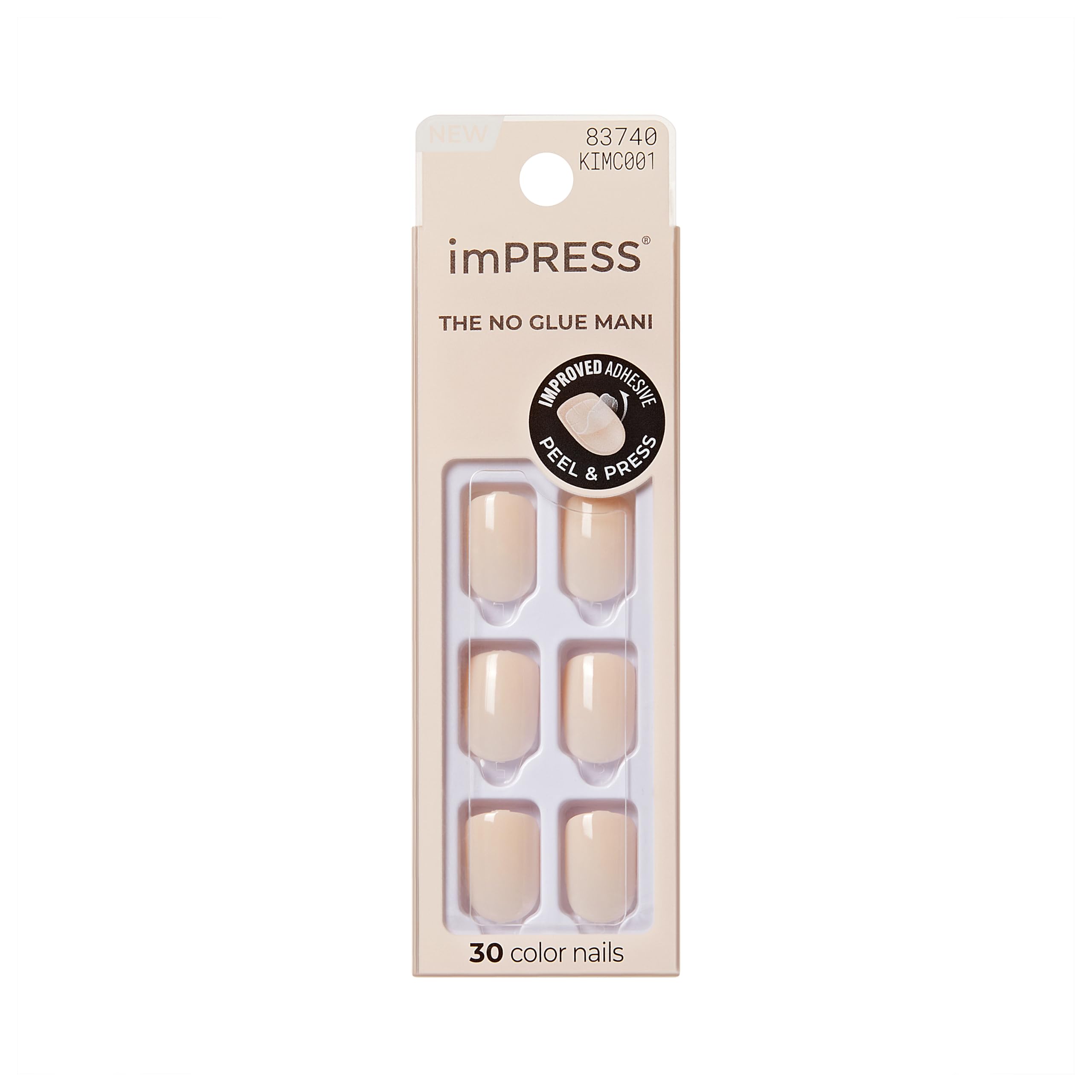 Kiss Impress No Glue Mani Press On Nails, Color, 'Point Pink', Pink, Short Size, Squoval Shape, Includes 30 Nails, Prep Pad, Instructions Sheet, 1 Manicure Stick, 1 Mini File