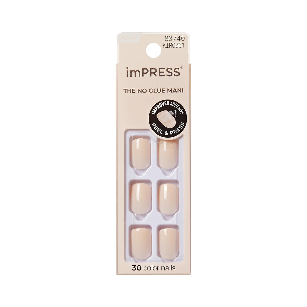 Kiss Impress No Glue Mani Press On Nails, Color, 'Point Pink', Pink, Short Size, Squoval Shape, Includes 30 Nails, Prep Pad, Instructions Sheet, 1 Manicure Stick, 1 Mini File