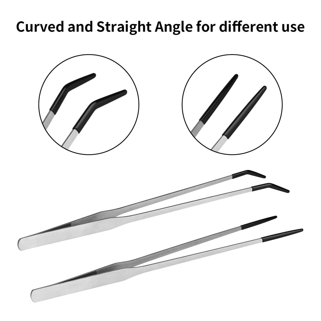 Novery 2PCS 10.6" Rubber Tip Reptile Feeding Tongs, Straight & Curved
