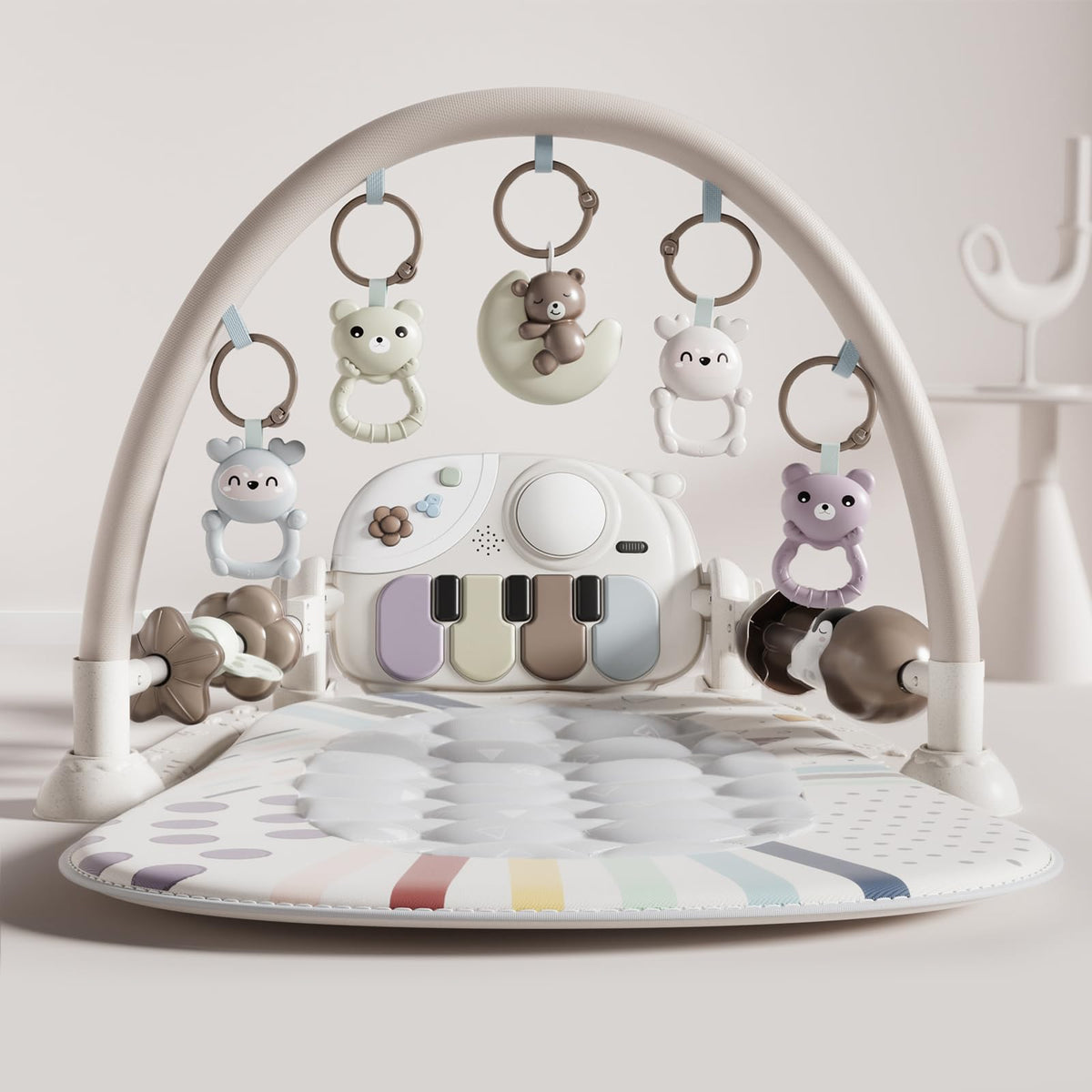 Jovow Baby Gym Mat with Detachable Piano for Babies 0-3 6-9 12 Months